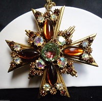 Florenza Iris AB Amber Topaz Rhinestones Navettes Maltese Cross Pendant.jpg